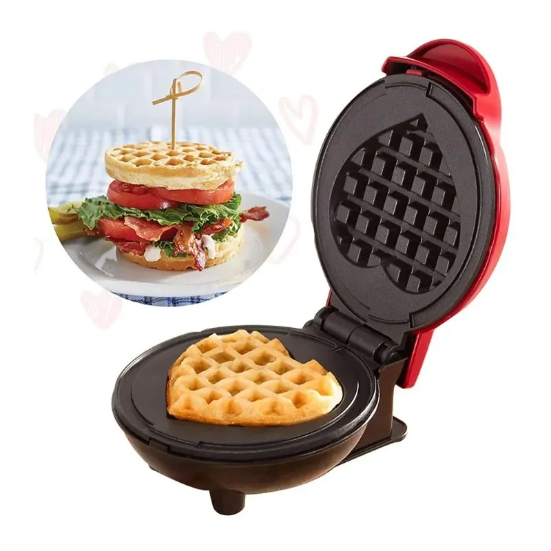 Mini Waflera Multifuncional en Forma de Corazón, Tostadora de Desayuno con Calentamiento de Doble Cara, Máquina para Hornear Portátil
