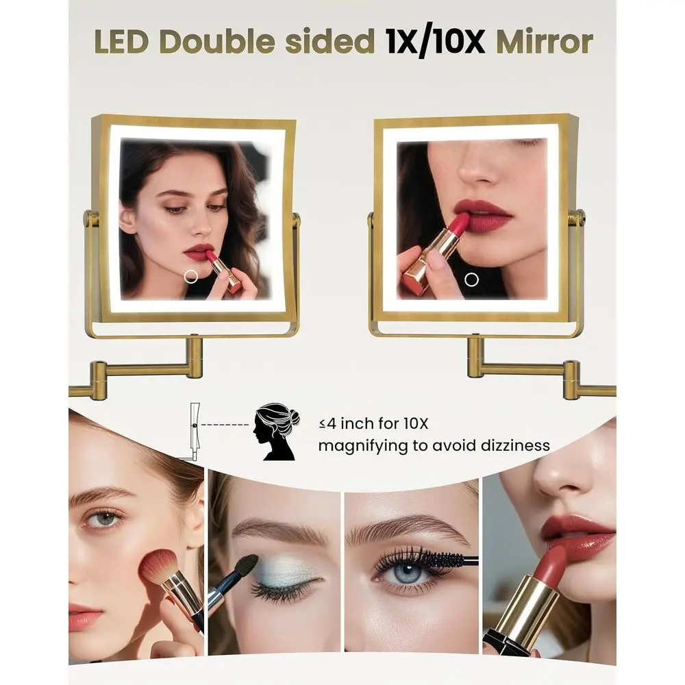 مرآة مكياج LED مزدوجة الجوانب مع بطارية 4000 مللي أمبير في الساعة، 360 درجة ° ذراع قابل للدوران، مصابيح 3 ألوان قابلة للتعتيم باللمس، تكبير 1X/10X، و #5