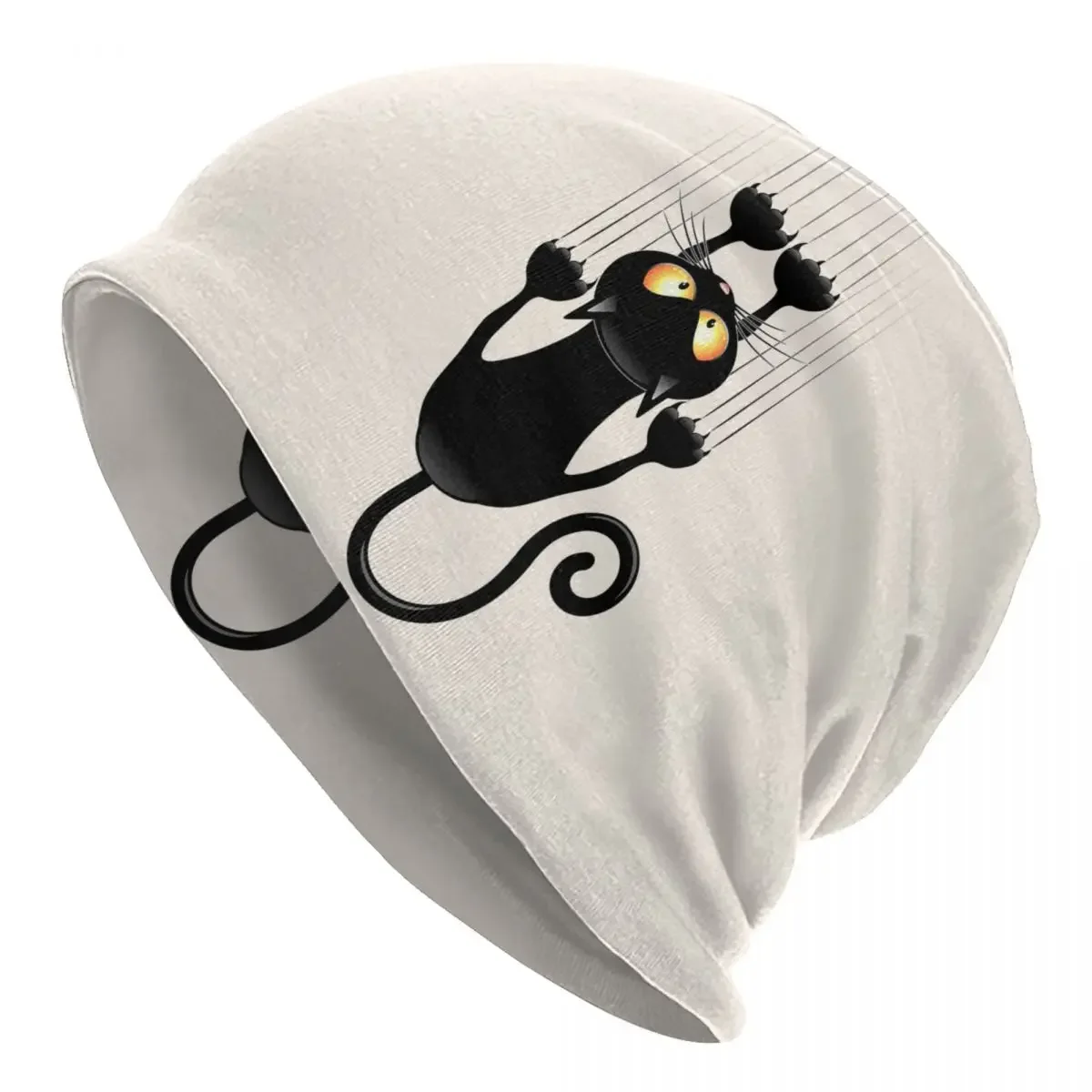 Engraçado dos desenhos animados gato preto crânios gorros bonés moda inverno quente mulheres homens tricô chapéu adulto unisex bonnet chapéus