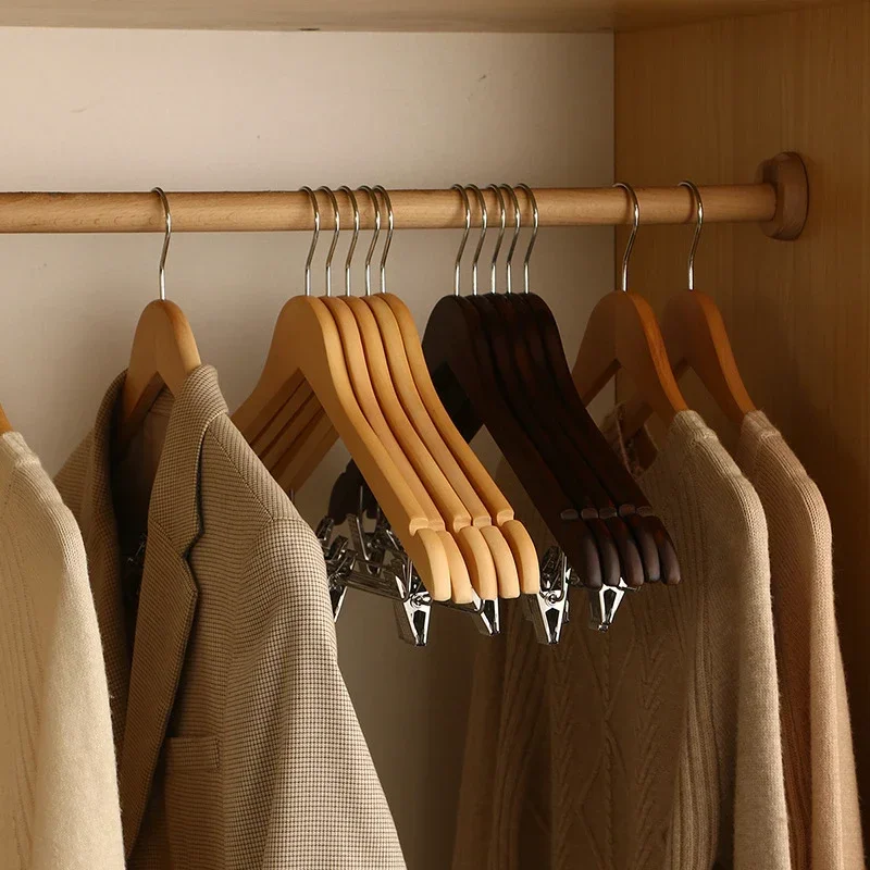 High-Grade Wooden Suit Hangers,Skirt Hanger with Clips 5/10 Pack,Wooden Trouser Rack with Shoulder Notches for Dress Jacket