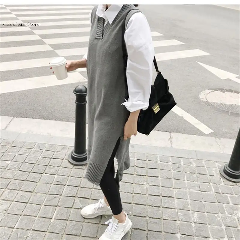 Women Clothing Loose Sleeveless Sweater Dress Female Vest Sweaters Knitting Vest Long Knitted Wool Oversize Pullover