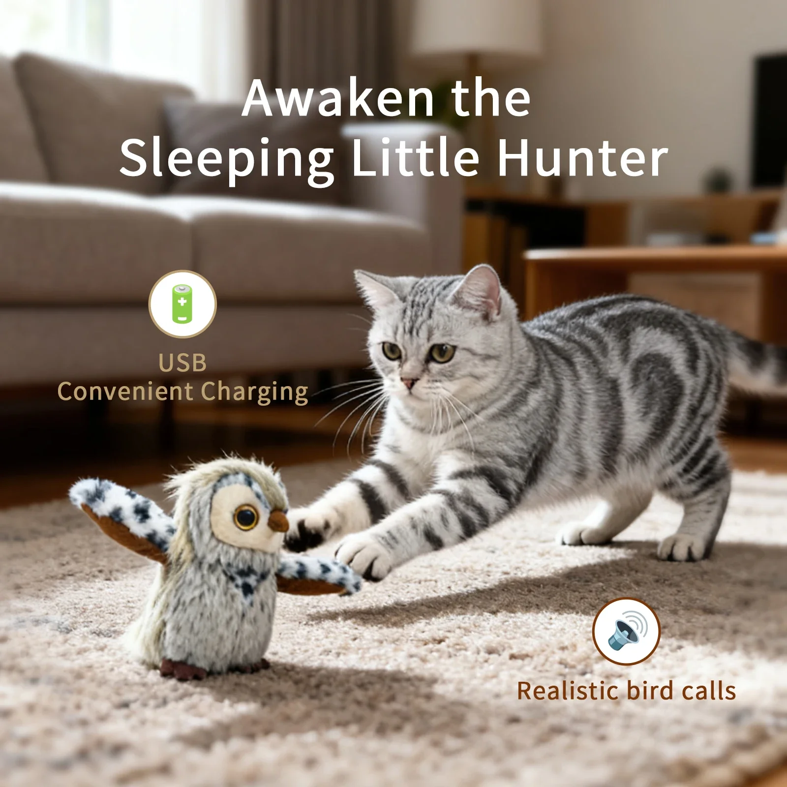 Hot Simulated Bird Cat Toy Interactive Toys Dog Rechargeable Chirping Flapping Bird(No Flying) Touch Activated Plush Toy Pet