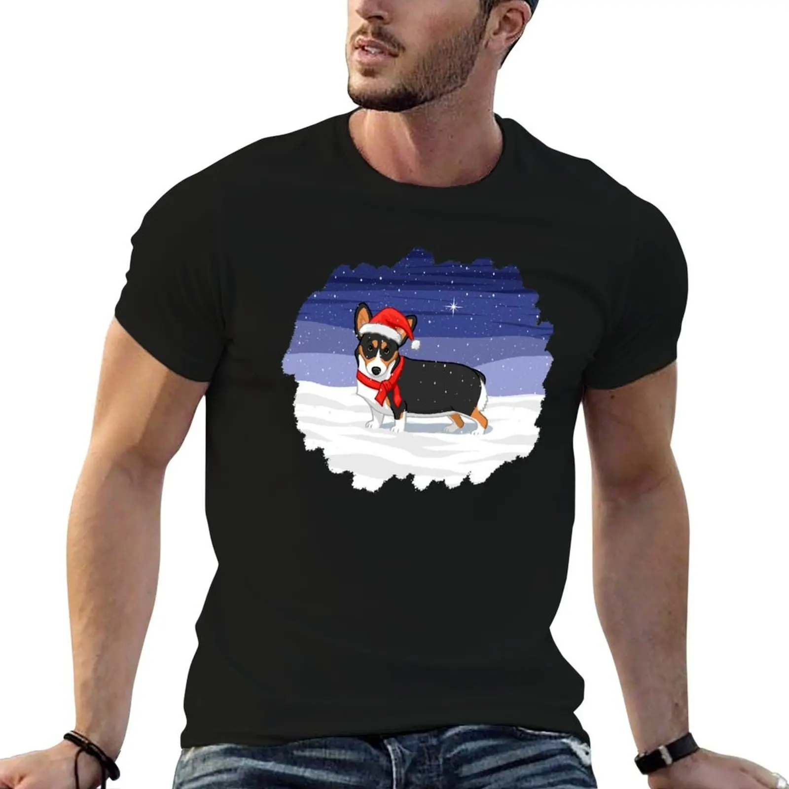 

In Cute Hat casual Pembroke man men man Corgi Santa t shirts men Christmas for T-Shirt shirts t for g