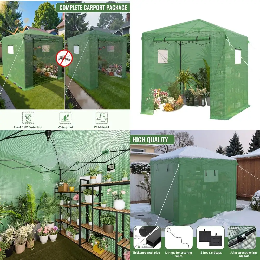 

Портативная теплица-трансформер с рулонными дверями, 8x6, Т-образная, простая в установке для сада и заднего двора