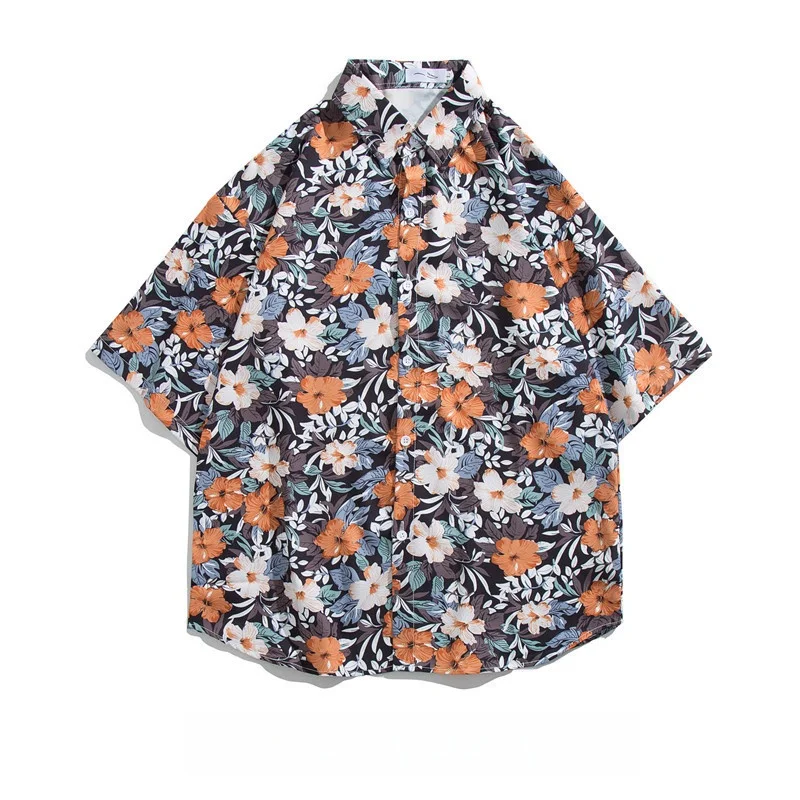 

Men's Summer Seaside Surfing Short Sleeve Floral Shirt Hawaiian Beach Travel Loose Casual Handsome Half Sleeve Printed Shirt