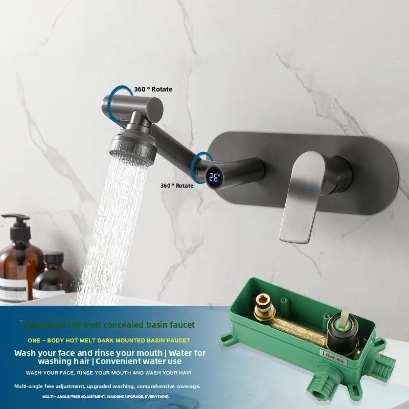 

Настенный смеситель для кошек из серой латуни с цифровым дисплеем, смеситель для горячей и холодной воды