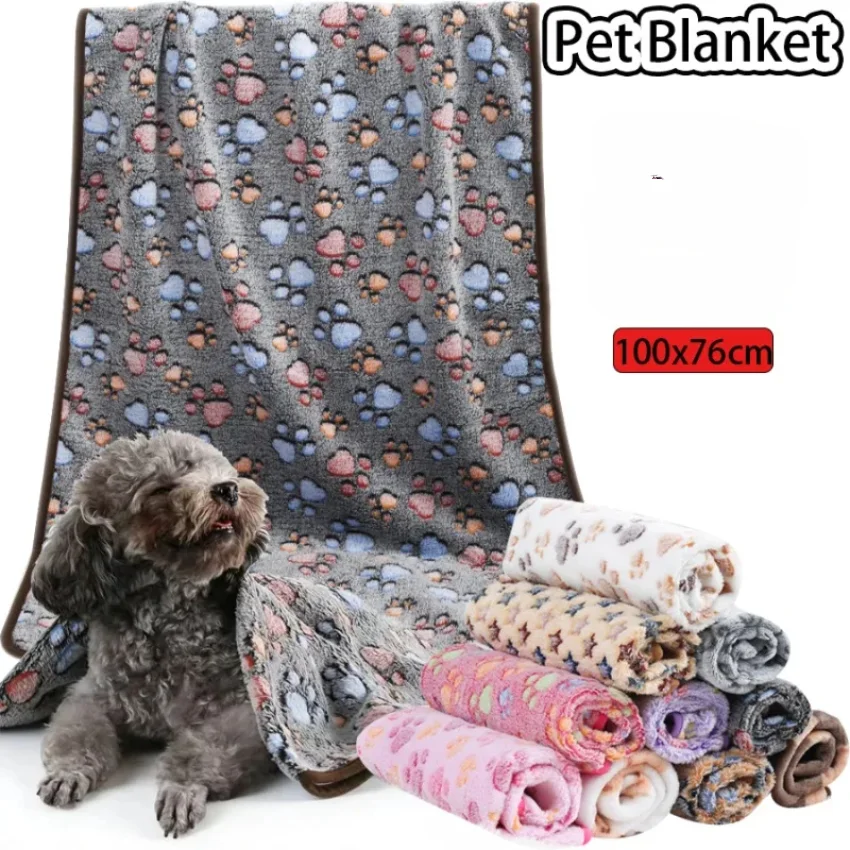 

Soft Fluffy High Quality Pet Blanket Flannel Dog Sleep Blanket Paw Print Pattern Hamster Mat Warm Comfortable Cat Dog Blankets