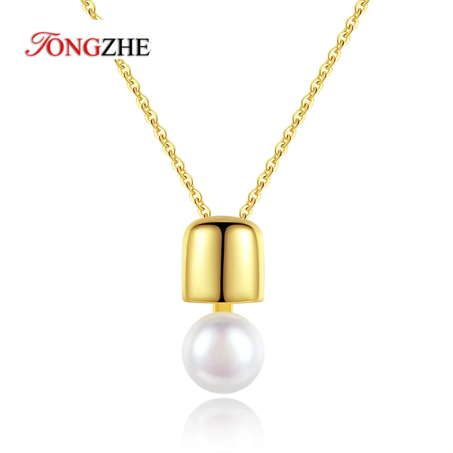 

TONGZHE Pearl Geometric 925 Sterling Silver Pendants Necklaces For Women Gold Color Link Chain Necklace Jewelry Gift