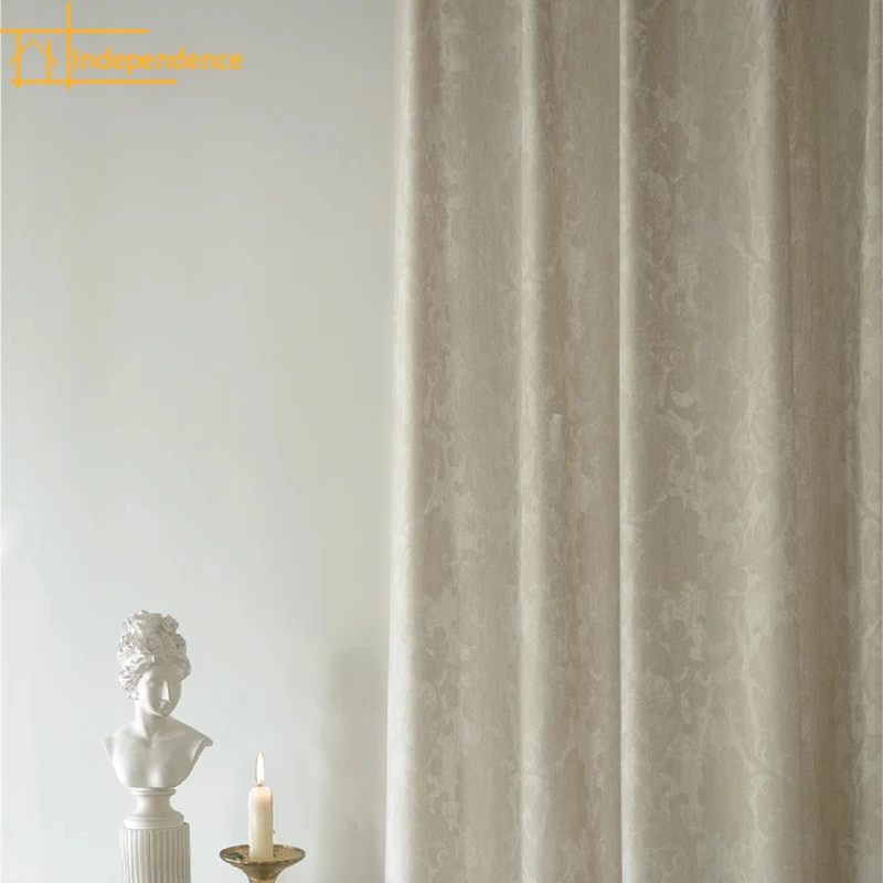 French Retro Palace Cream White Jacquard Window Screen Thickened Curtains for Living Room Bedroom French Window Balcony