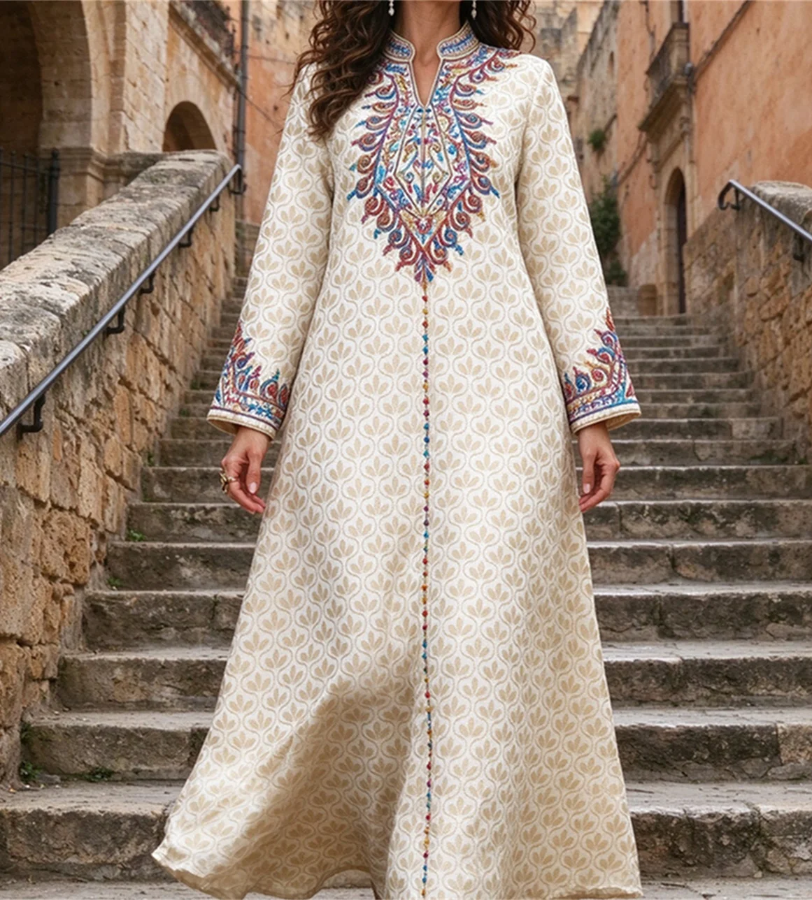 Embroidery Kebaya - Morocco Abaya Ethnic Turkish Style Jacquard