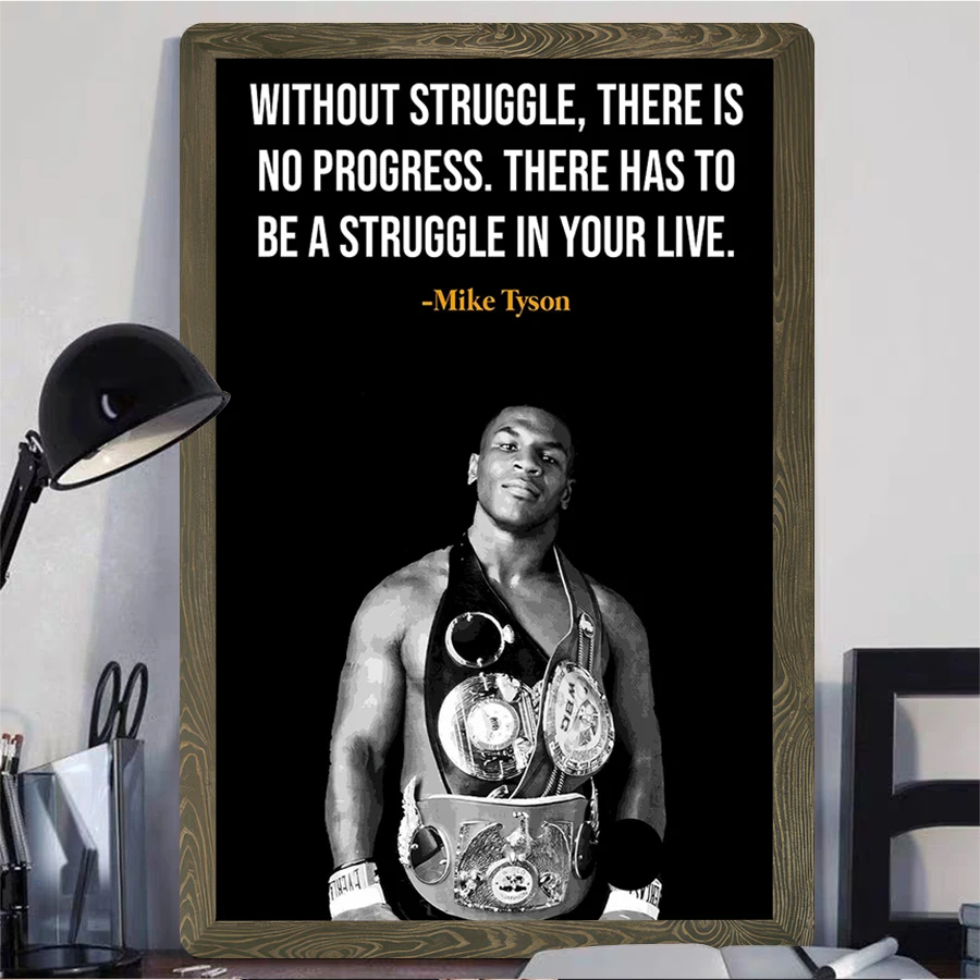 Mike Tyson Quote Metal Wall Art Without Struggle There Is No Progress Boxing Legend Inspirational Decor for Home Gym Office