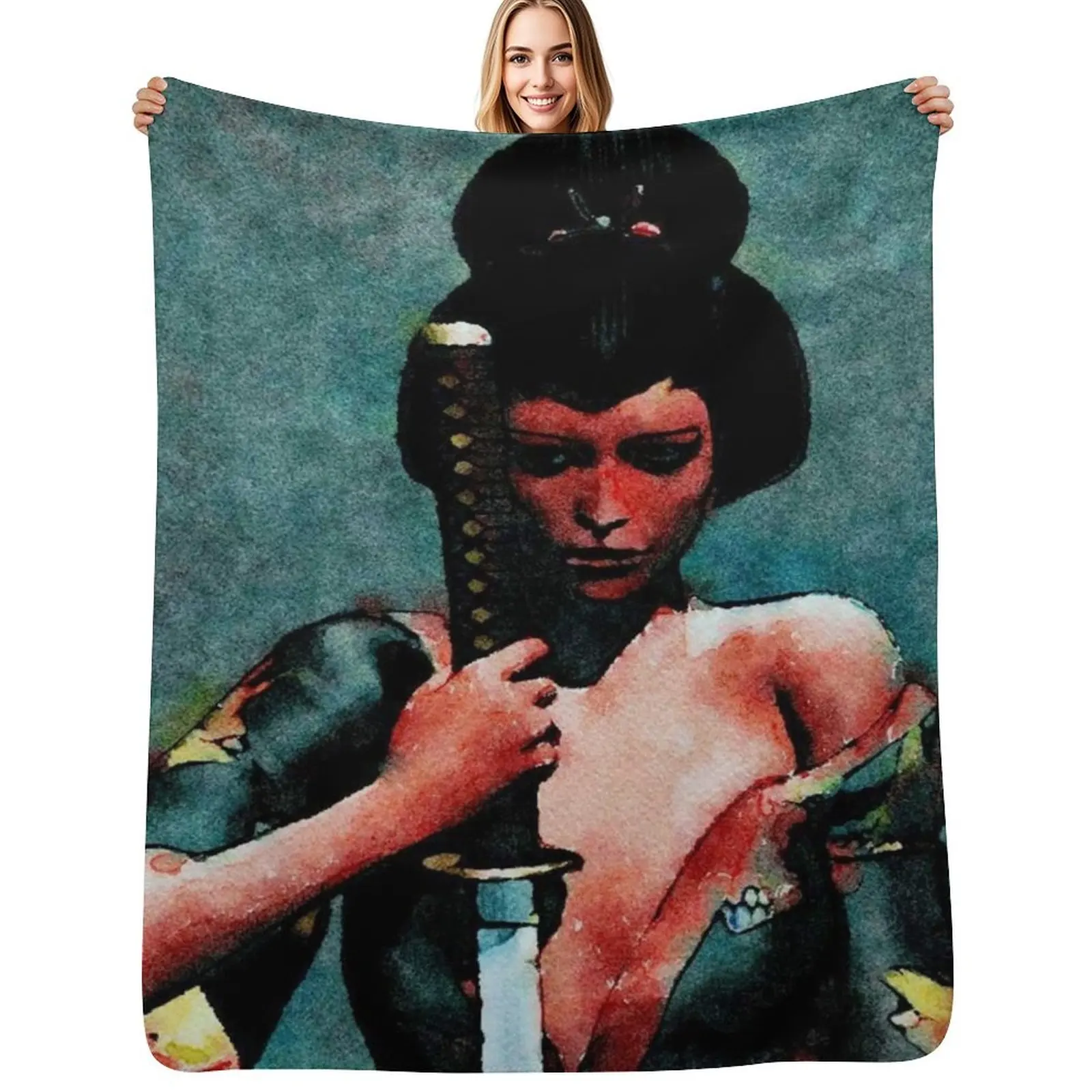 Red Geisha with Sword Throw Blanket Blankets For Bed Beach Winter beds Kid'S Luxury Thicken Decorative Sofas Blankets
