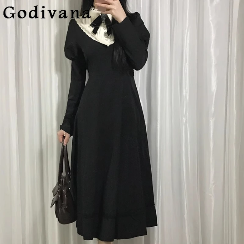 

Palace Style Lolita Dark Series Dress for Women Spring Autumn New Long Sleeve Sweet Dress Girls High Waist Slimming Long Dress