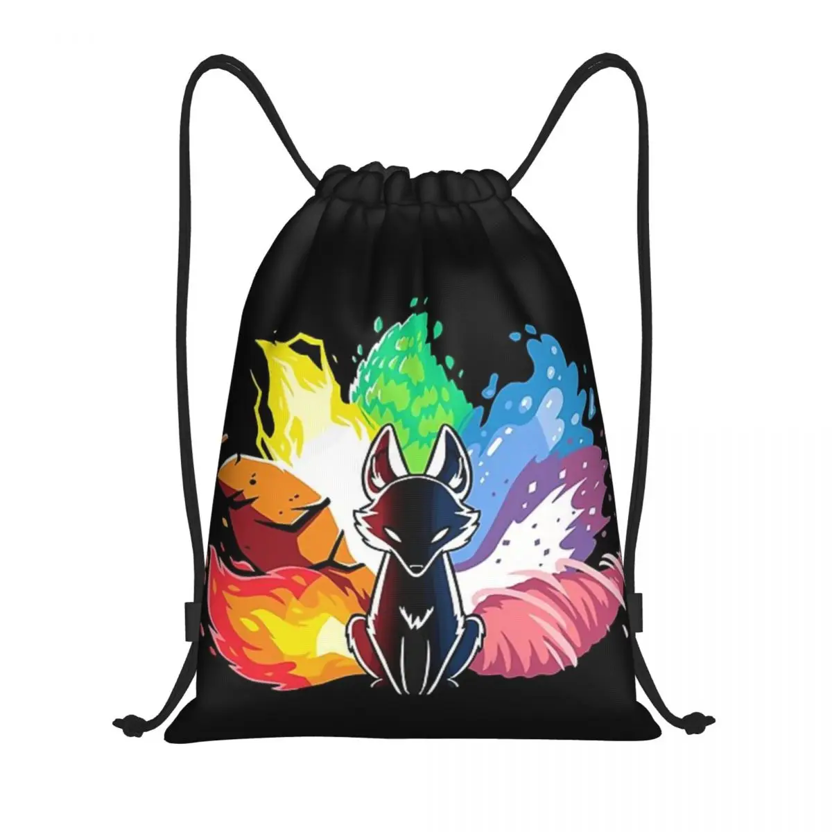 Custom Nine Tail Fox Kitsune Fashion Women Men Drawstring Bag Backpack Portable Folding Bag Shopping Waterproof Backpack