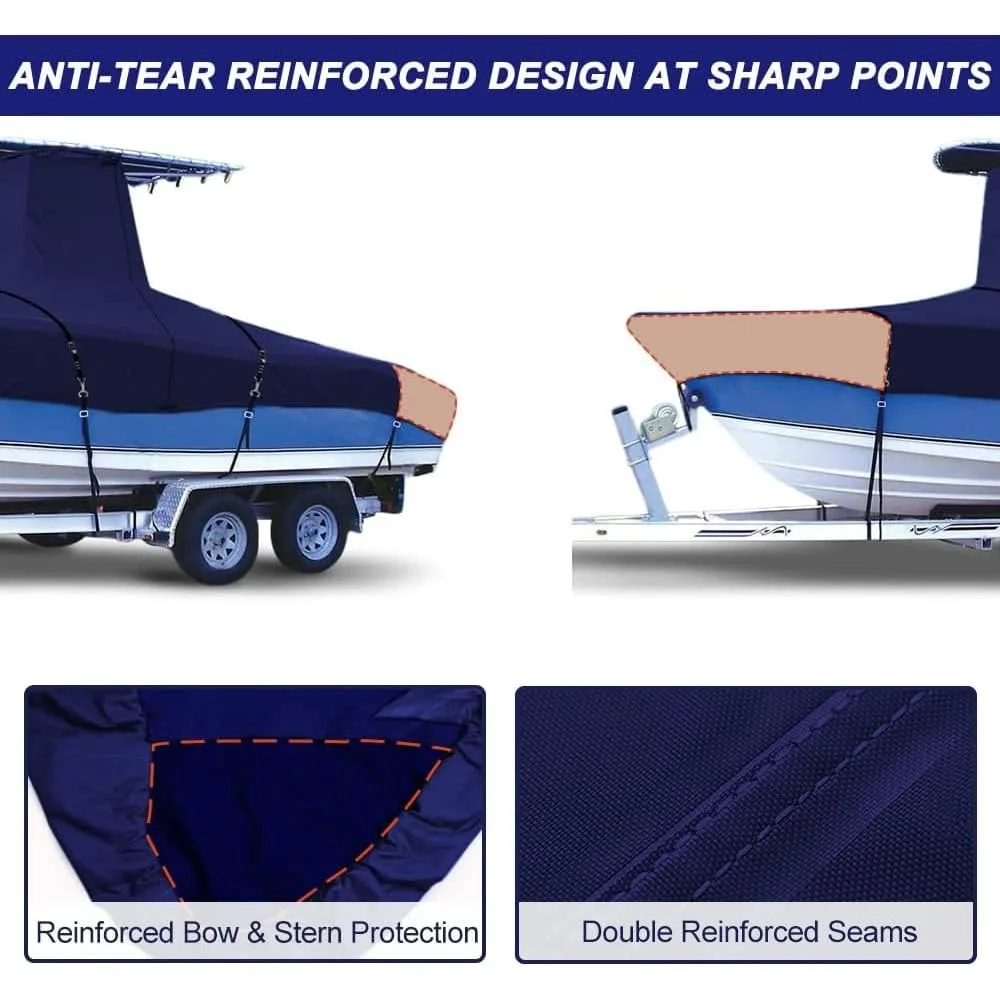 900D MarineGrade Fade and Tear Resistant Trailerable T-Top Boat Cover，Heavy-Duty Waterproof and UV-Proof TTOP Boat Storage Cover