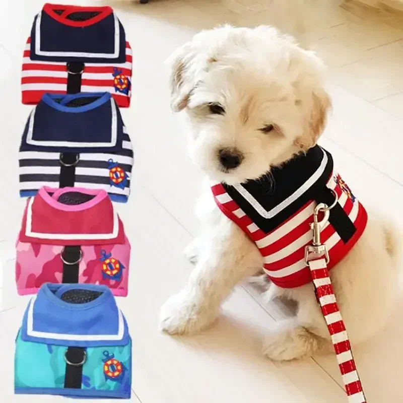 

Pet Dog Harness Soft Breathable Navy Style Leash Set For Small Medium Dogs Chihuahua Puppy Collar Cat Pet Dog Chest Strap Leash