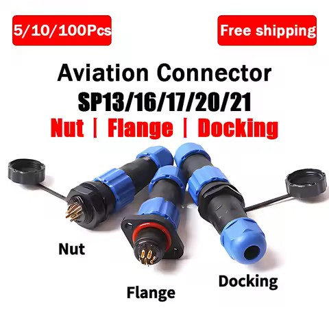 1/10/100Set SP13/16/17/20/21 Aviation Connector Docking Back Nut Flange Plug&amp;Socket Male and Female Butt,2/3/4/5/6/7/9/10/12 Pin