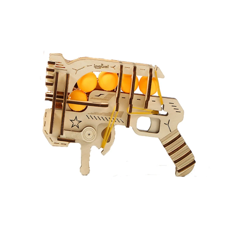 DIY Rubber Band Guns Wooden Puzzle Jigsaw Toys Kids Constructors Assemble Buiding Blocks Pistol Models for Boys Ping Pong Weapon