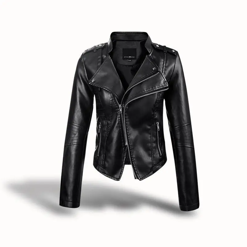 MRMT-Chaqueta de piel sintética con remaches para mujer, Chaqueta corta ajustada con cuello levantado, 2024