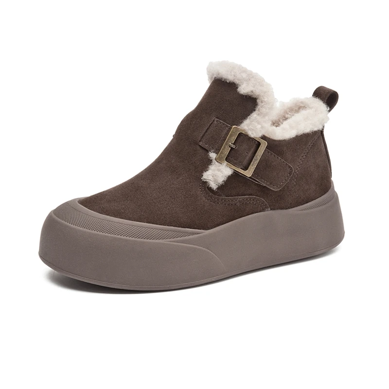 Botas de nieve para mujer, botines de invierno de piel auténtica, novedad de 2025, botines gruesos y cálidos de lana para mujer, botas de mujer de talla grande