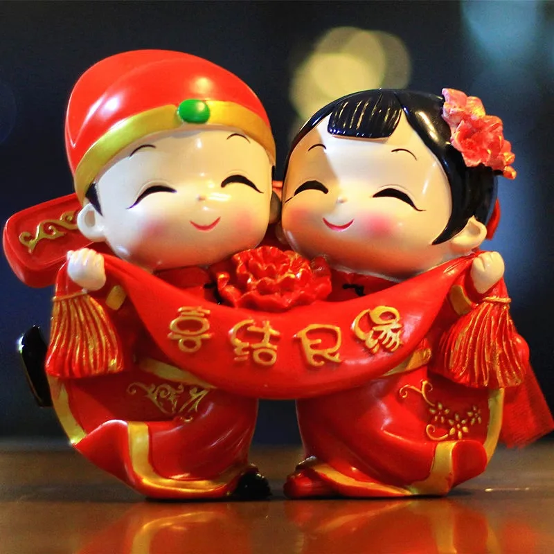 Tranditional Chinese Wedding Doll Decoration Ornament Sweety Bridegroom Bride Gift for Home Decor Fairy Garden Cartoon Statue