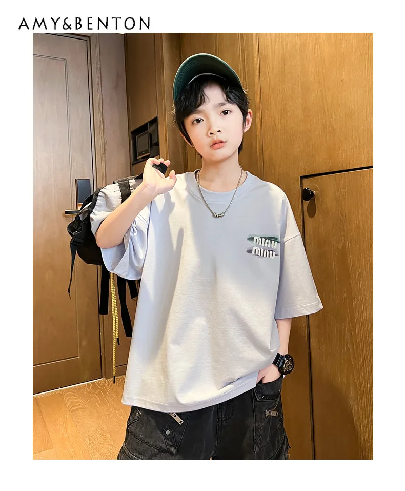 

Cool Toddler Boys Summer Fashion Print Pure Cotton Short Sleeve T-shirt 2026 New Childrens Breathable Loose Sporty Casual Top