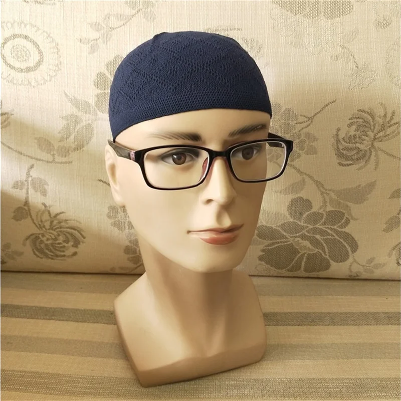 2023 New Muslim Men Prayer Hat Handmade Knitted Islamic Ramadan Men's Wrap Head Cap Arab Man Hijab Turban Kippah Homme Hat