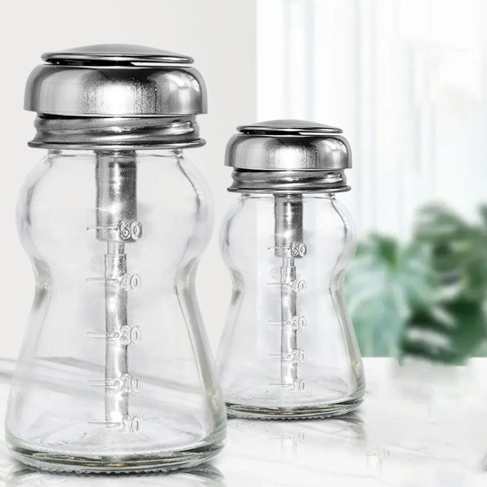 2 個のマニキュアリムーバーボトルガラスポンプ詰め替え可能な透明容器液体保管用詰め替え可能なガラスボトル