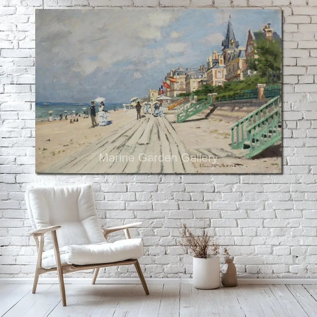 Contemporary Abstract Canvas Masterpiece Claude Monet Beach Trouville Handmade Oil on for Living Room Wall Decor Oversize