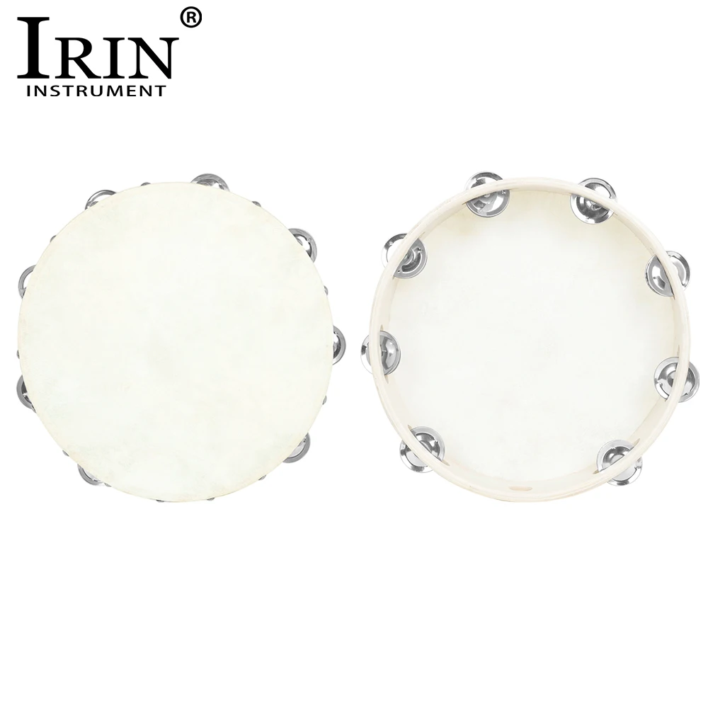 IRIN 8/10inch Tambourine Orff Sheepskin Drum Wood Tambour Panderos Bell Jingles Percussion Musical Instruments Christmas Gift