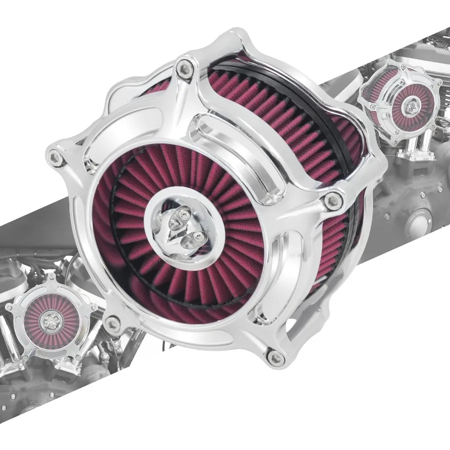 

Фильтр воздухоочистителя, алюминиевый, подходит для Harley Touring Road King Street Glide Softail Sportster Dyna, хромированный корпус, красный элемент A f