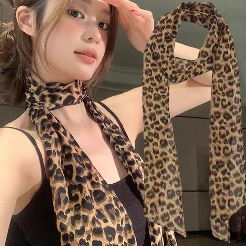 Bufanda con estampado de leopardo para mujer, lunares Retro, corbata multifunción, banda para el pelo, bolsos, decoración con asa, bufandas largas, accesorios de moda