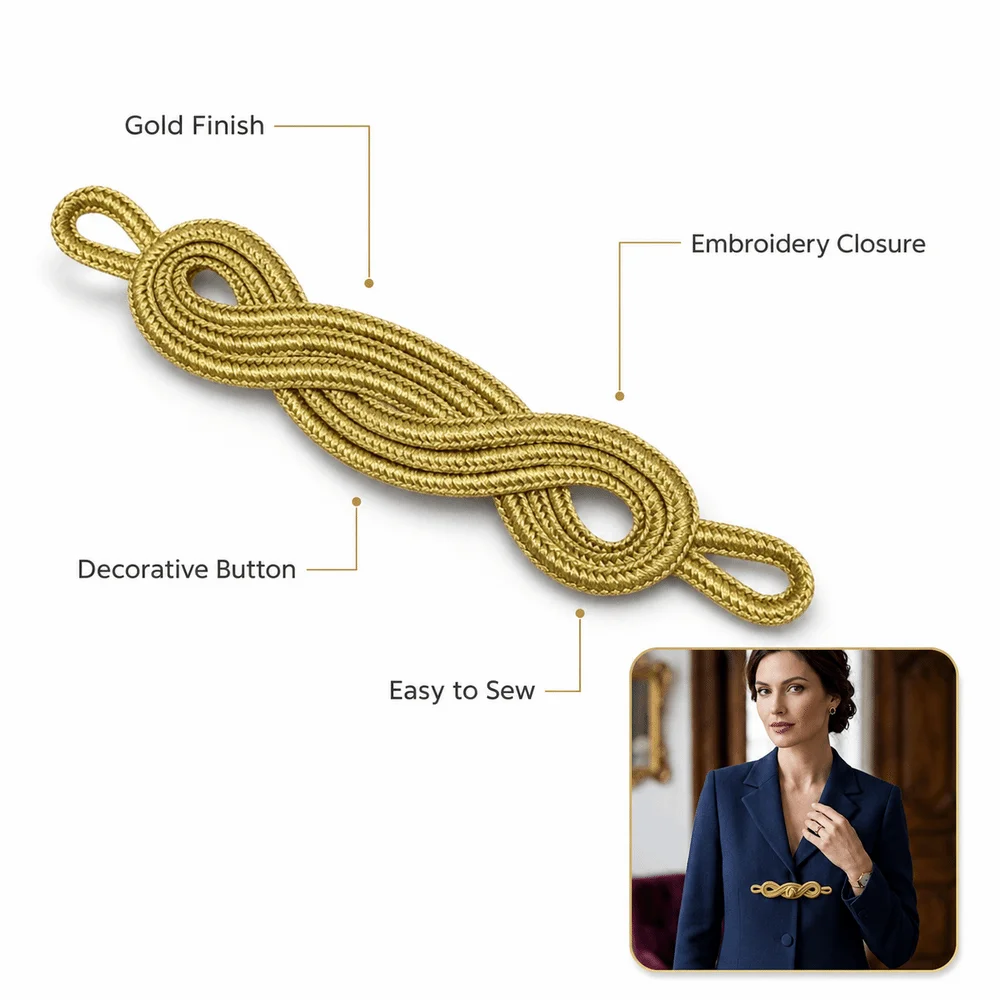 Gold Color Chinese Knot Button Embroidery Closure Handmade Cheongsam Buttons Flower Fastener Applique Patch