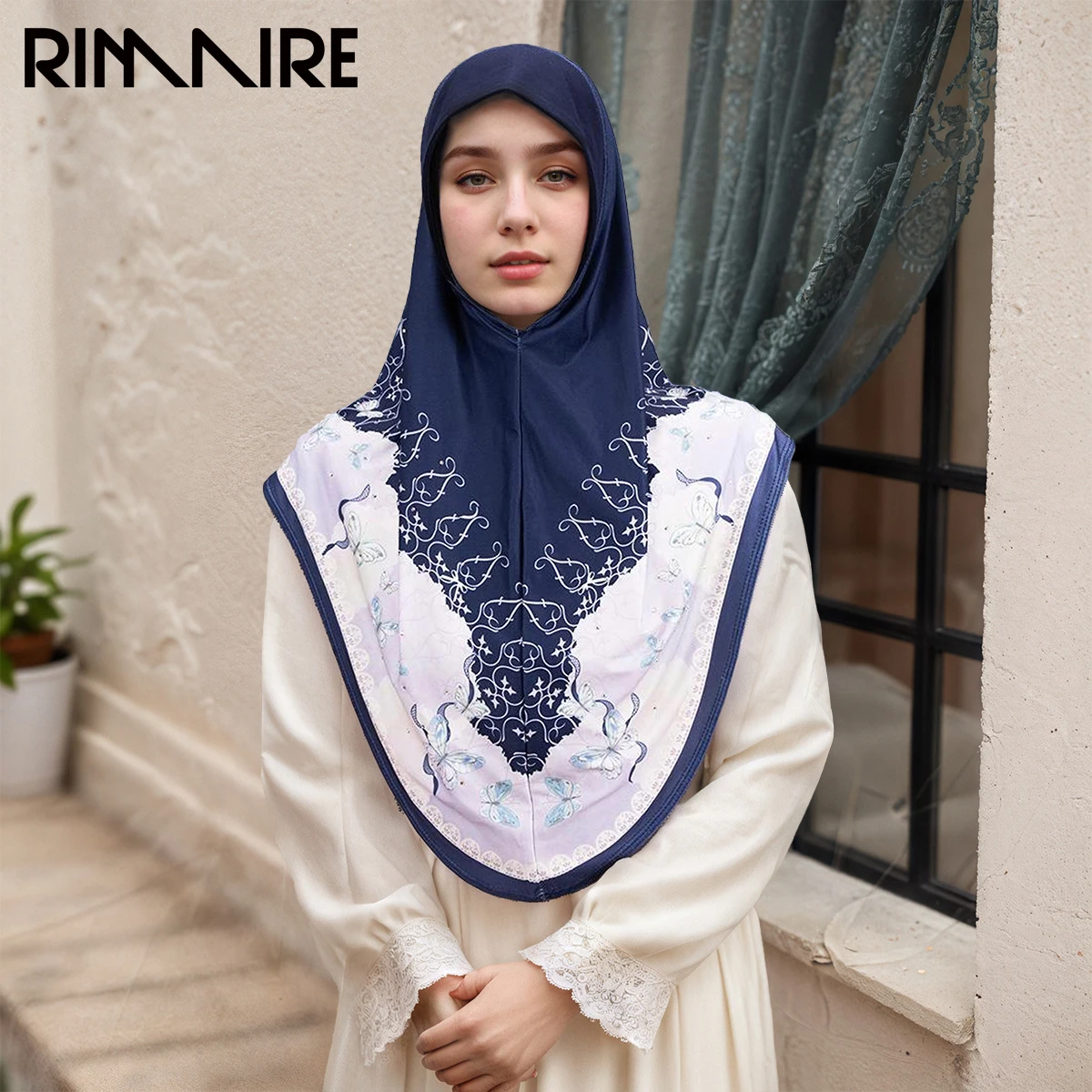 

RIMAIRE new convenient butterfly printed hijab for Muslim women, soft and comfortable solid color hijab