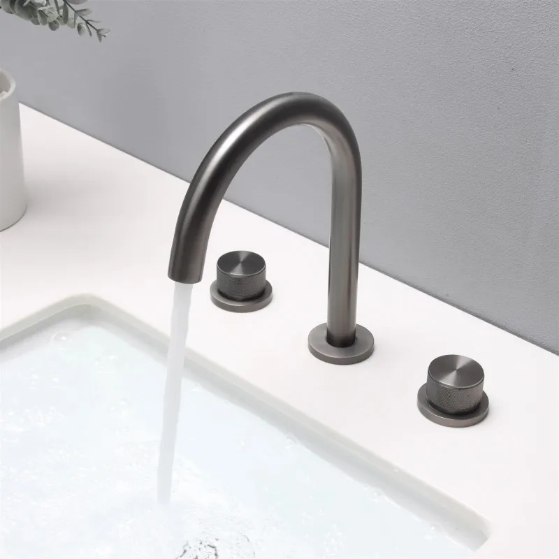 

Widespread Basin Faucet Bathroom Chrome Black Sink Faucet Brass Carved Handle Rotation Hot Cold Sink Mixer