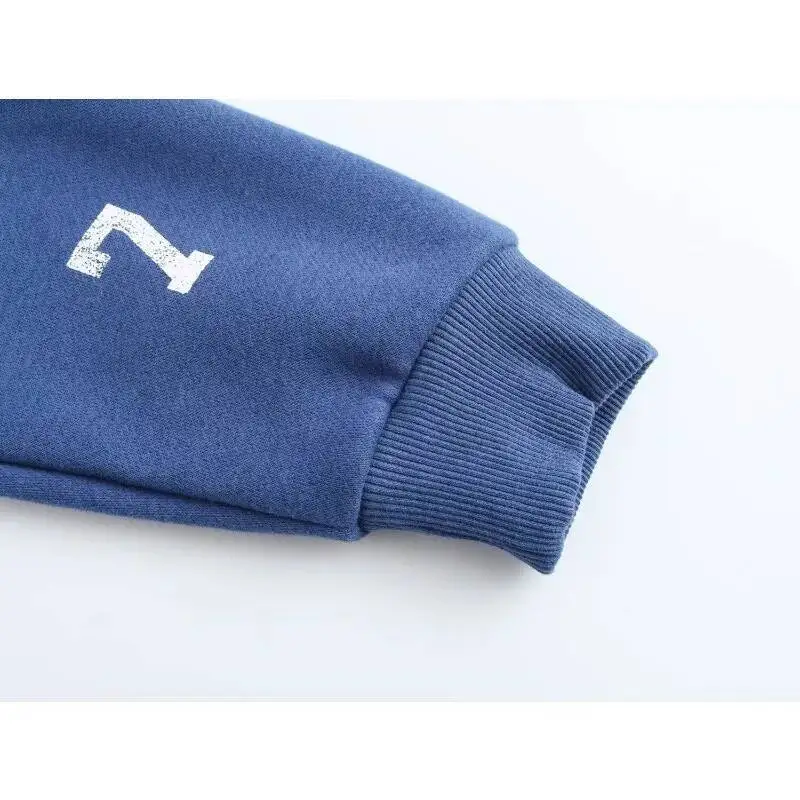 

Knit Woman Two Pieces Casual Elegant Y2k Outfit Set Basics Preppy Style Blue Pants Print Sweatshirt Sets