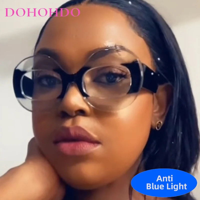 

Punk Trendy Oversized Round Frame Anti Blue Light Glasses Women Men Brand Designer Computer Eye Protection Optical Eyeglasses