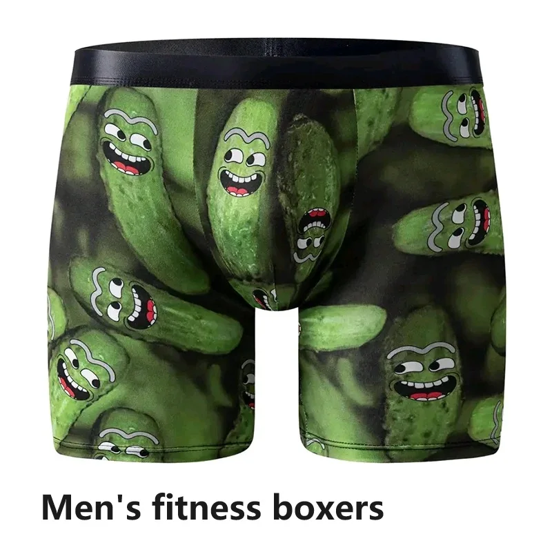 Men Sports Boxers Underwear Underpants Sport Green M L XL Cartoon Print Breathable Ventilate Fashion Fitness Casual