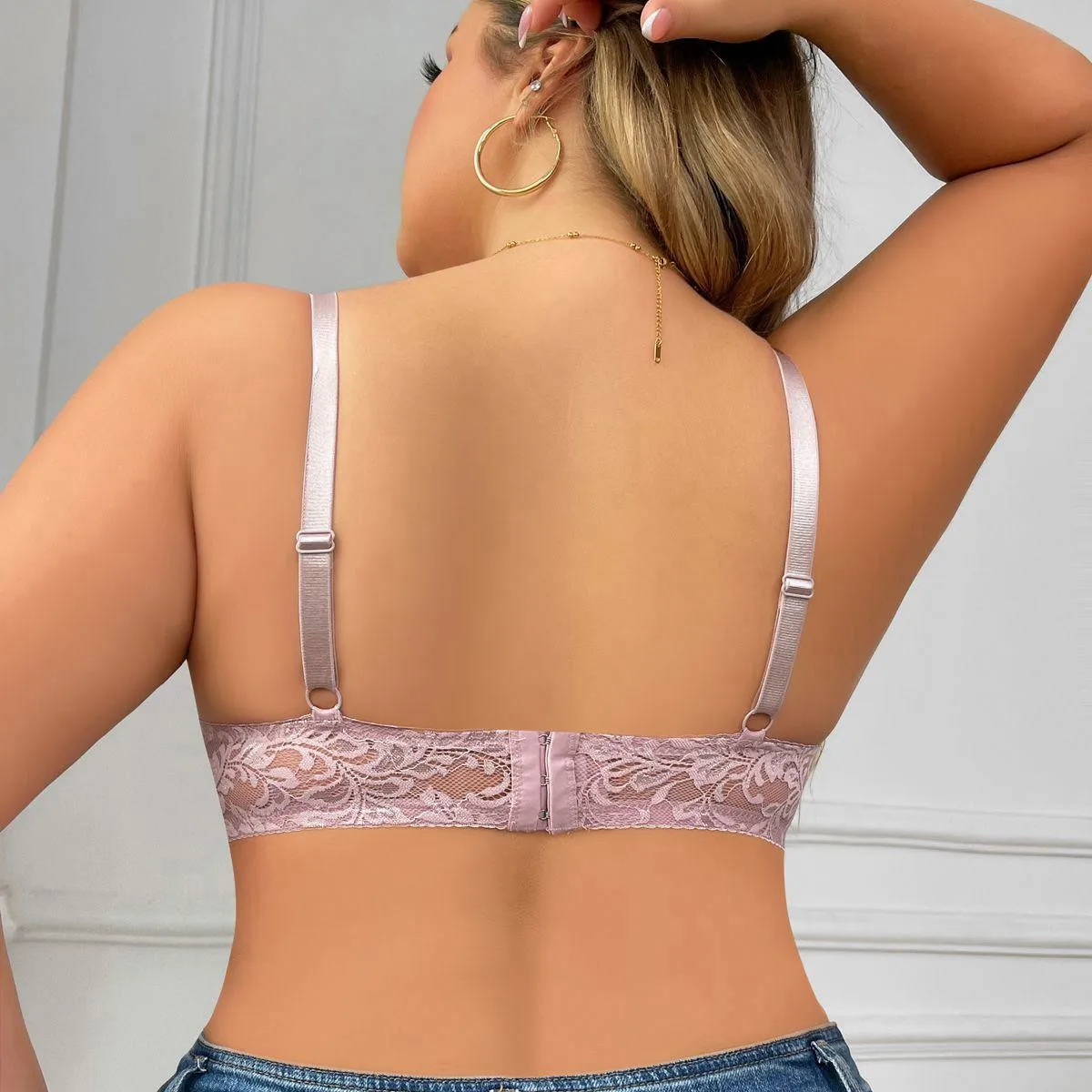 Beauwear florale Spitze Unterwäsche atmungsaktiver halb transparenter BH plus Größe Dessous ungefütterte dünne BHs für Frauen