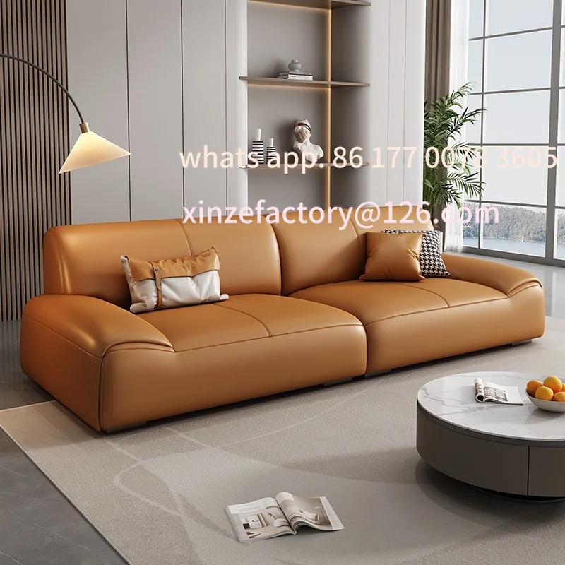 

Customizable Italian minimalist sofa modern apartment light luxury style cat scratching leather straight row