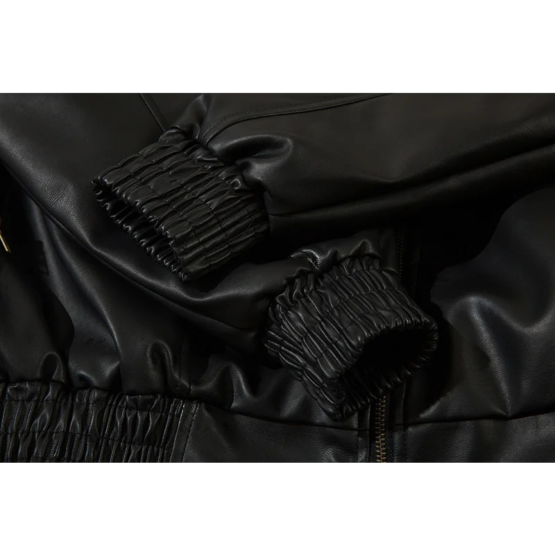 Femmes veste en cuir PU hommes américain haute rue rétro en détresse marée marque revers ample Plus velours épais coton manteaux vêtements