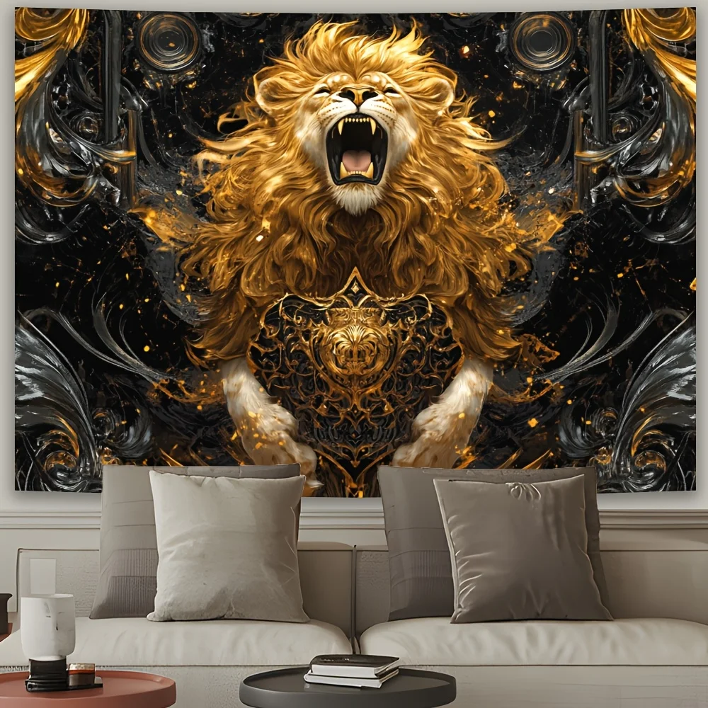 قطعة واحدة من نسيج الأسد - قماش بوليستر بنمط ذهبي وأسود، قابل للغسل في الغسالة، مناسب لتزيين غرفة النوم وغرفة المعيشة #1