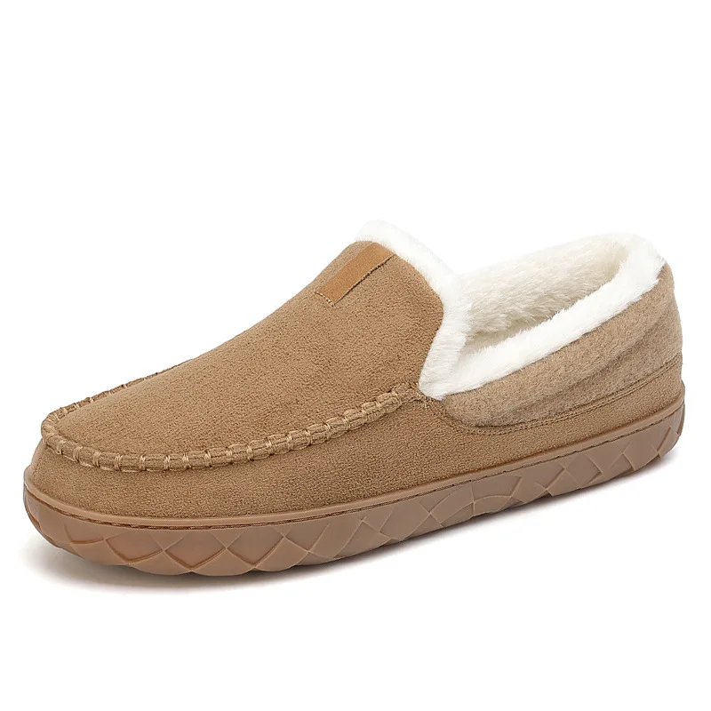 Men Slippers Winter Warm Plush Comfortable Luxury House Indoor Bedroom Cotton Shoes Suede Sewing Casual Slippers Big Size 40-48