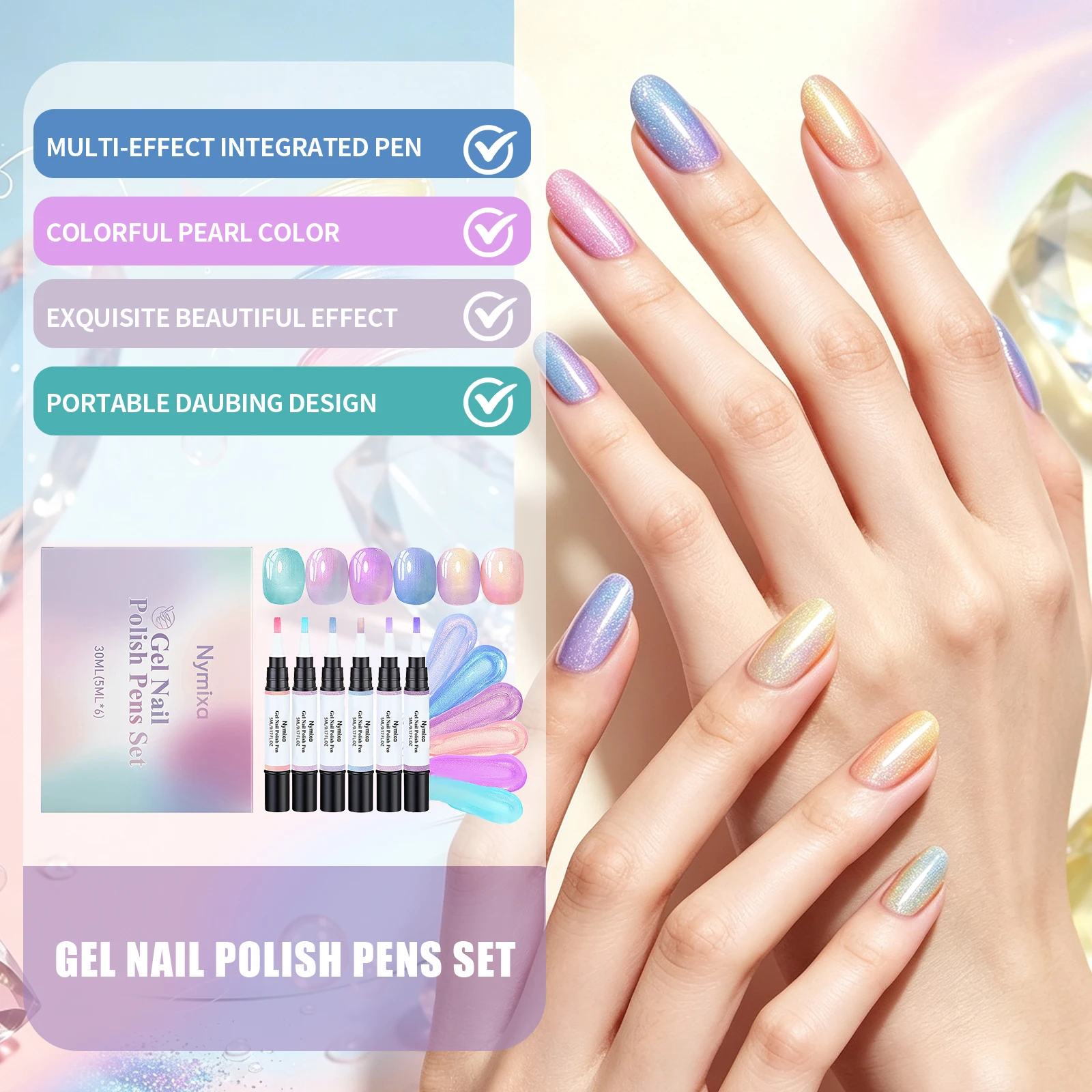 Shine Pearl Colors Gel Nail Polish Pen Set Easy‑To‑Use Glossy Shade DIY Home Nail‑Making Salon Quick Dry Pigment Manicure Pens