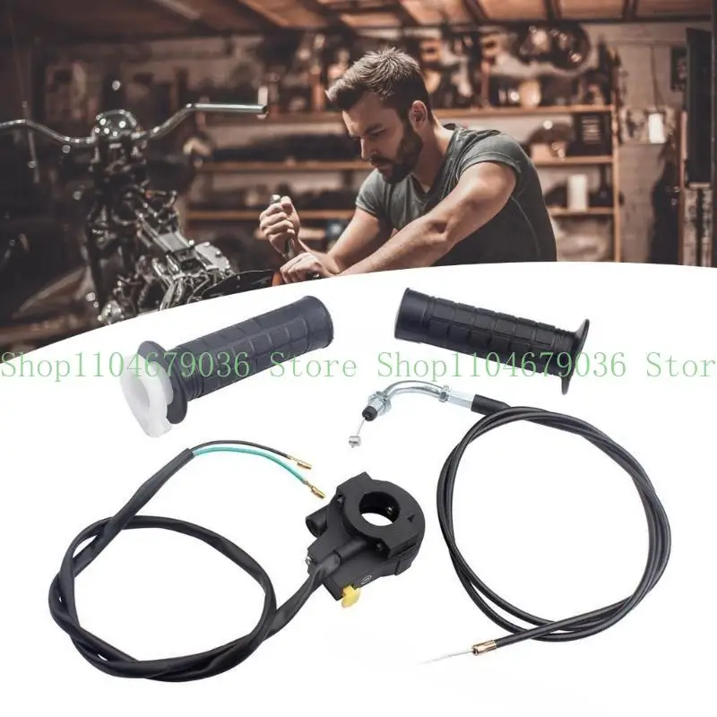 652F Throttle Line Accelerator Handle Grips for 2 Strokes Engine 60/50cc Mini Bike 22mm Twist Throttle Grips Cable Assembly