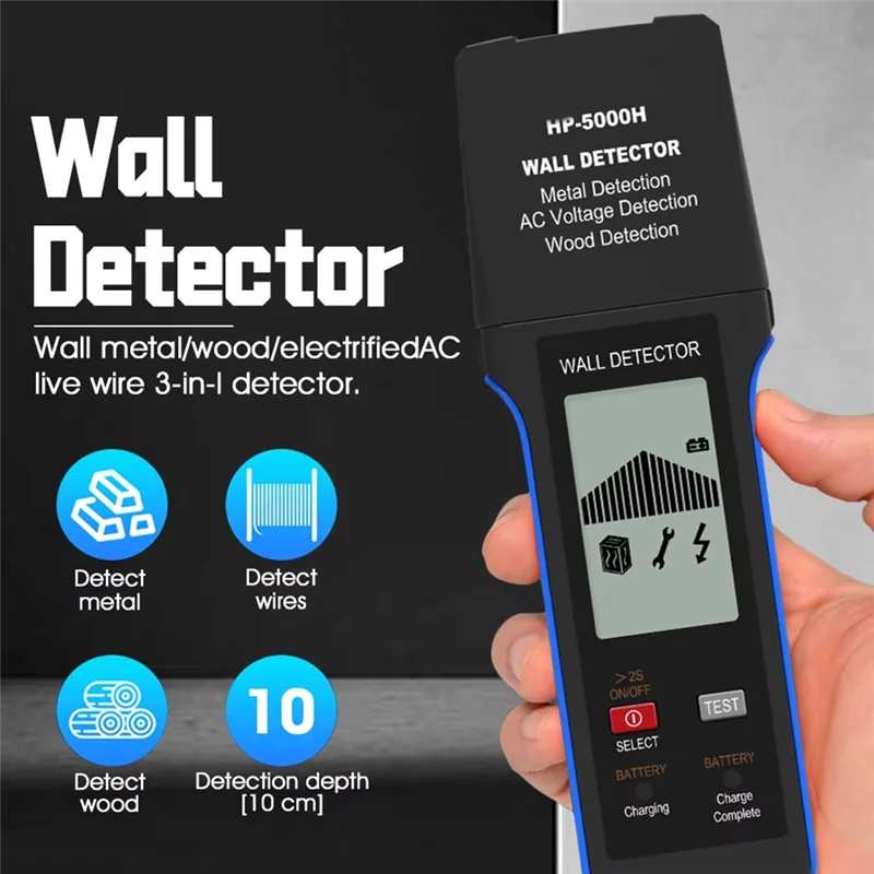 【خصم 58%】 كاشف الحائط مسح عميق 10 سم، مكتشف الأسلاك المعدنية/الخشب/الحية مع إيقاف تشغيل تلقائي، HP-5000H، معتمد من CE #3