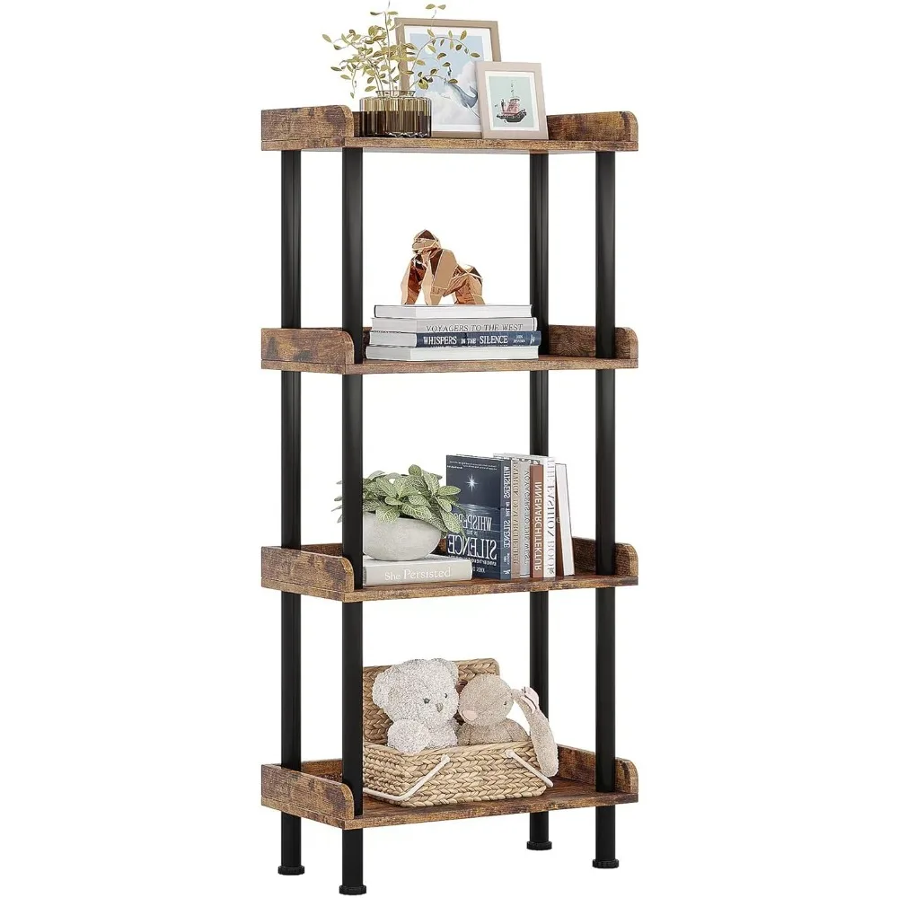 

Bookcase 4 Tier Bookshelf, Vintage Small Bookshelf for Spaces, Wooden Book Shelf for Living Room Bedroom
