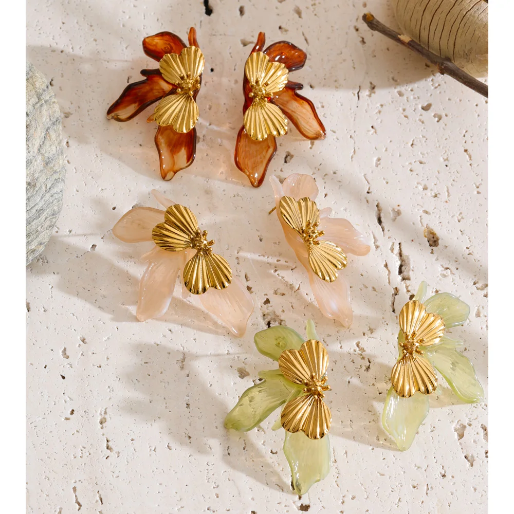Yhpup 3 Color Stainless Steel Acrylic Resin Summer Big Stud Earrings for Women Anti Allergic Arrivals Charm Statement  Jewelry