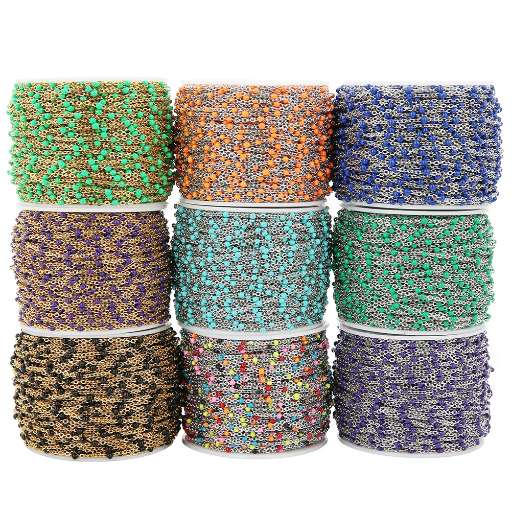 2 Meters Stainless Steel Enamel Chains Flat Necklaces Cable Chains Bracelets Connector Findings DIY Jewelry Accessories Supplies