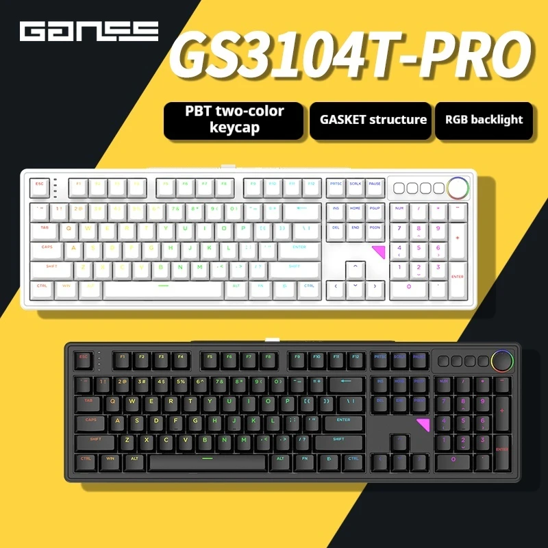 Ganss Gs3104tpro Mechanical Keyboard Hyacinth Three-Mode Wireless Bluetooth 2.4g Gaming E-Sports Office 104keys Keyborad Pc Gift